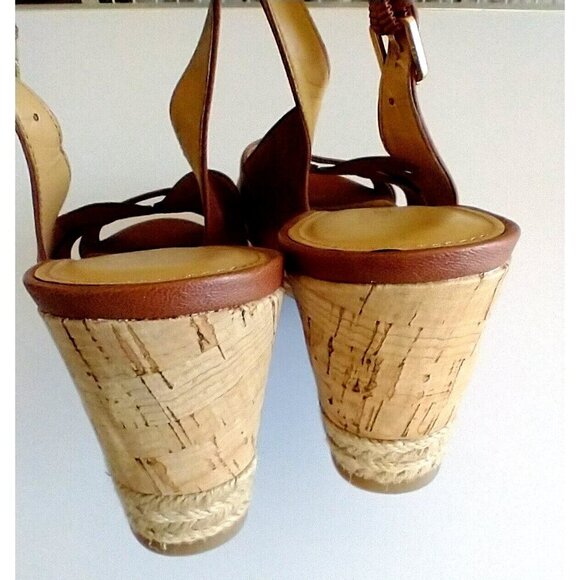 Franco Sarto Sandals Slingback Platform Leather Open Toe KRIS Cognac Brown 8.5M - Picture 4 of 7